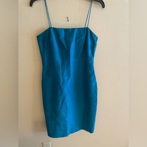 100% Silk Spaghetti strap  Peacock Blue Dress size 8